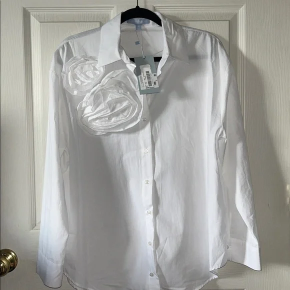 Antonio Melani Womens White Rose Flower Appliqué Button Down Shirt Size Med - Picture 10 of 10
